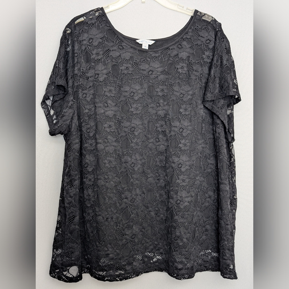 3/$6 Boutique 9 Charcoal Lace Short Sleeve Top